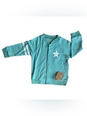 NWT Organic Cotton Babysoy All Star Bomber Sweater buttons Teal 3T
